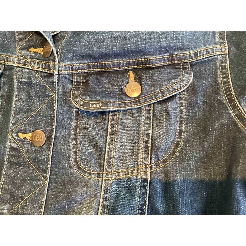 Vintage Lee Easy Rider Denim Jean Jacket Medium Dark Wash Blue Punk 90s Mens M - Picture 6 of 6